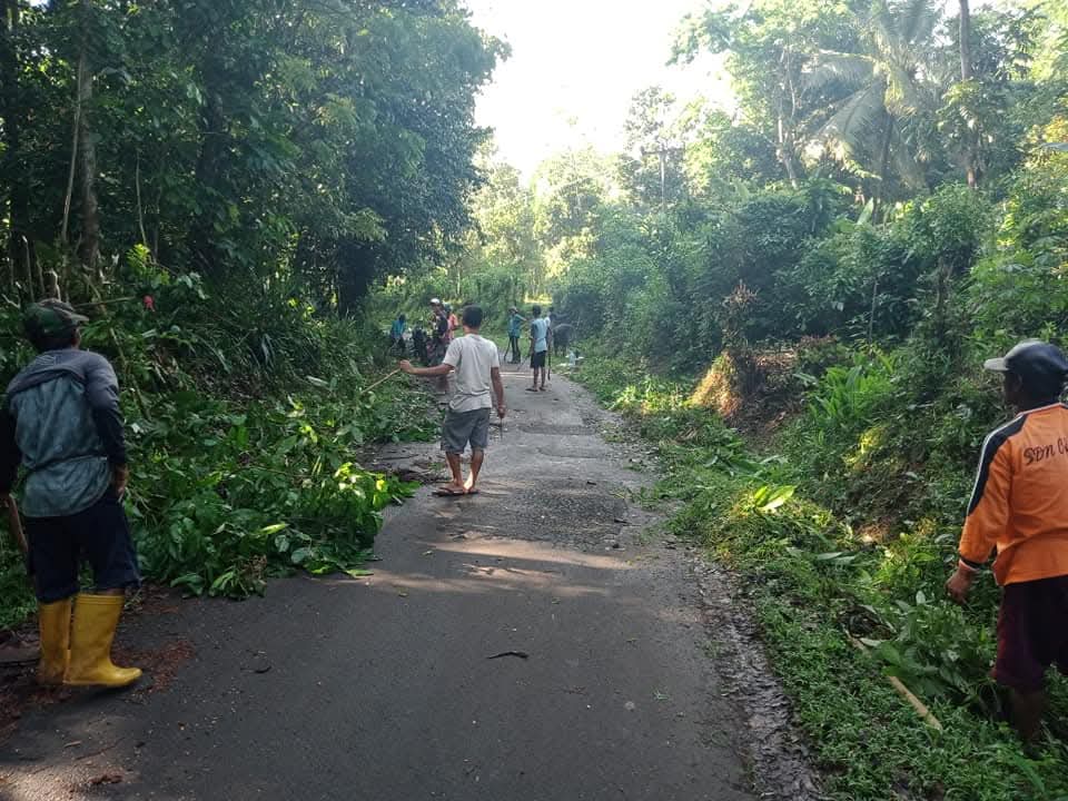 Warga membersihkan tepi jalan desa dalam kegiatan Jumat Bersih di Desa Tembong.